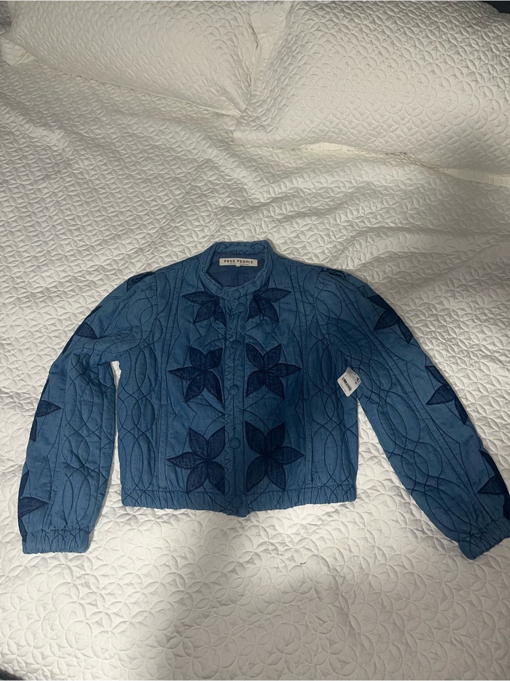 Brand New Free People Blue Quilted Floral Jacket